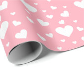 White Heart Pattern on roze - Valentijnsdag Cadeaupapier (Rol Hoek)