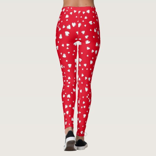 White Hearts Floating Pattern on Red Leggings (Achterkant)