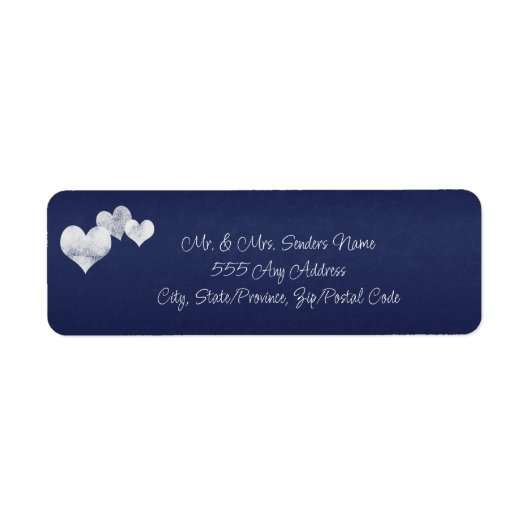 White Hearts Navy Elegant Huwelijk Etiket (Voorkant)