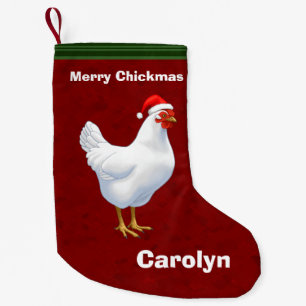 White Hen in Santa Hat Merry Chickmas Kleine Kerstsok