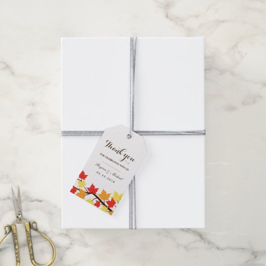 White Herfst Maple Leaf Autumn Wedding Gift Label Cadeaulabel (Met Touw)