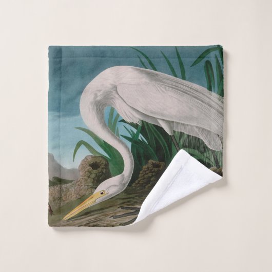 White Heron Birds of America Audubon Print Bad Handdoek (Wasdoekje)