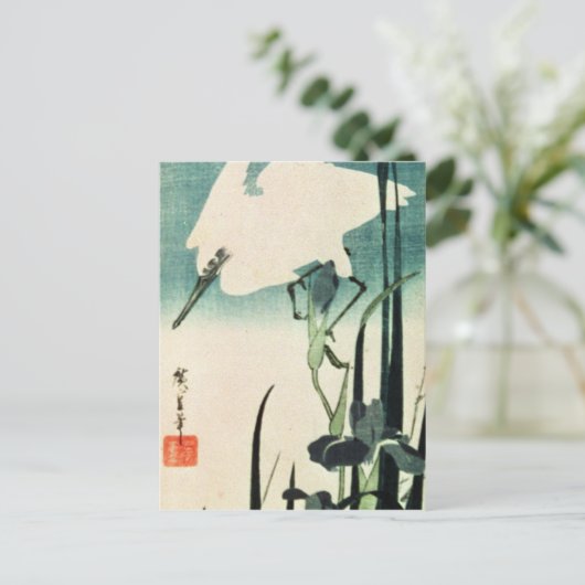 White Heron en Iris Briefkaart (Staand voorkant)