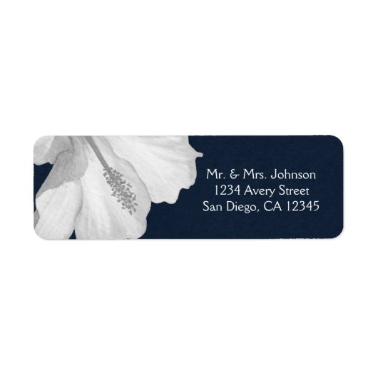 White Hibiscus Blue Tropical Wedding Aloha Etiket (Voorkant)
