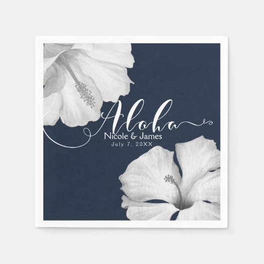 White Hibiscus Blue Tropical Wedding Aloha Servet (Voorkant)