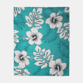 White Hibiscus Floral Pattern on Aqua Turquoise Fleece Deken (Voorkant)