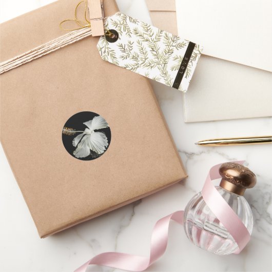 White Hibiscus Flower Side Uitzicht Ronde Sticker (Geschenken)