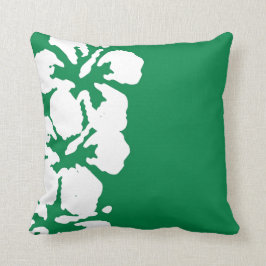 White Hibiscus Flowers on Emerald Green Pillow Kussen