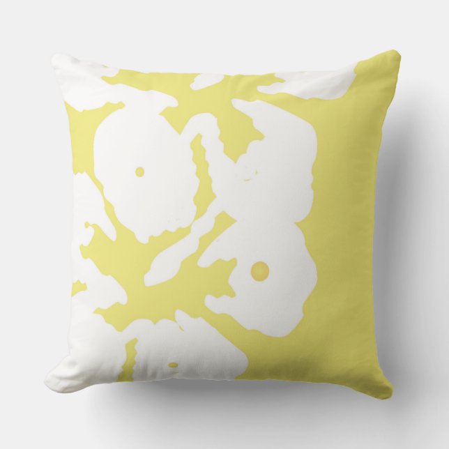 White Hibiscus Flowers on Yellow Sierkussen (Voorkant)