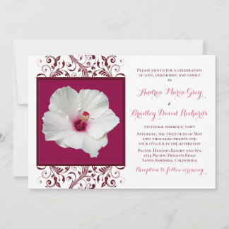 White Hibiscus Wedding Invitation Kaart