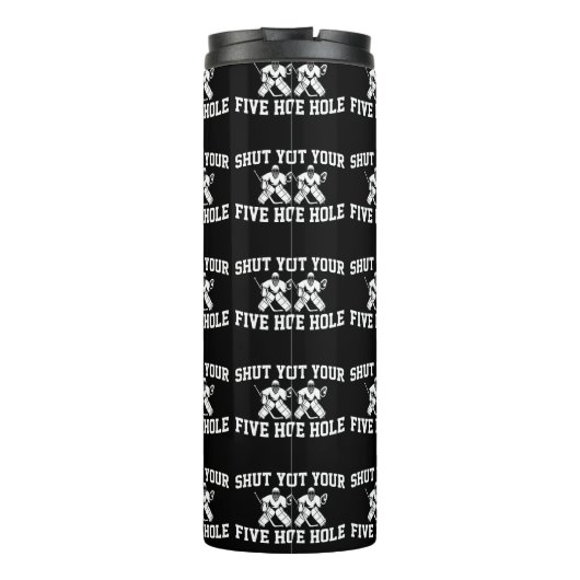 White Hockey Goalie Hou je vijfhoek dicht Thermosbeker (Achterkant)