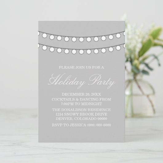 White Holiday String of Lights Party nodigt uit Kaart (Staand voorkant)