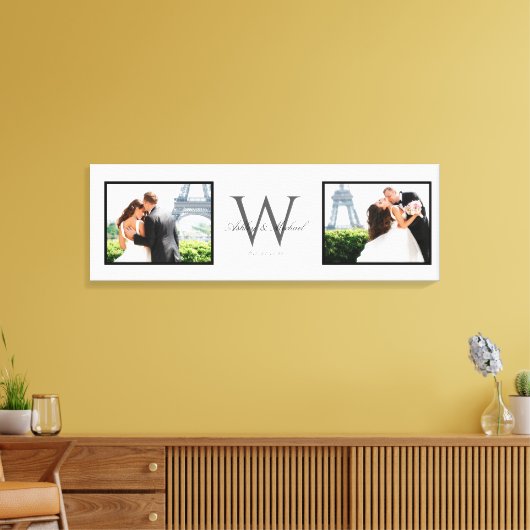 White Horizontal 2 Photo Monogram Wedding Keepomwi Canvas Afdruk (Insitu (Woonkamer))