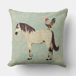 White Horse and Rooster Pillow Kussen