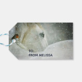 White Horse & Bird in a Winter Snowfall Kerstmis Cadeaulabel (Achterkant Horizontaal)