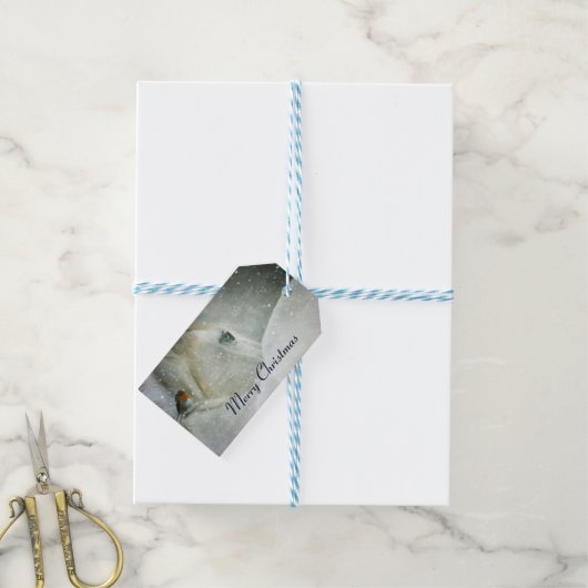 White Horse & Bird in a Winter Snowfall Kerstmis Cadeaulabel (Met Touw)