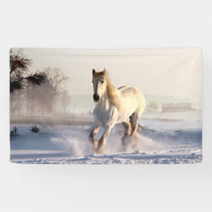 White Horse Galloping Through the Winter Snow Spandoek