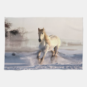 White Horse Galloping Through the Winter Snow Theedoek