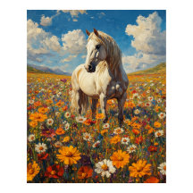 White Horse in a Wildflower Symphony
