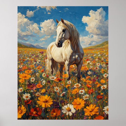 White Horse in a Wildflower Symphony Poster (Voorkant)