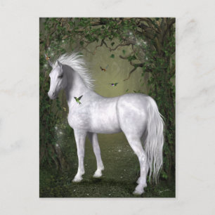 White Horse in Bossen met Hummingbird Postcar Briefkaart