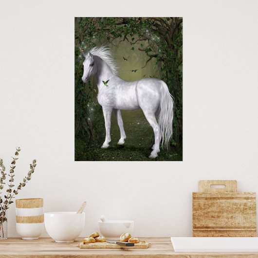 White Horse in Bossen met Hummingbird Print (Keuken)