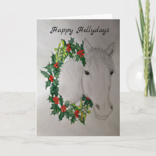 White Horse kerstgarland — Greetings Card Feestdagen Kaart