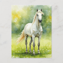 White Horse Meadow Elegant Watercolor Postcard Feestdagenkaart