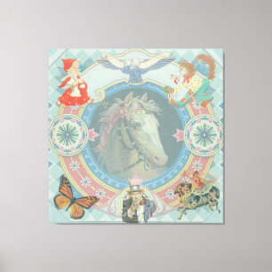 White Horse met circus storybook icons Canvas Afdruk
