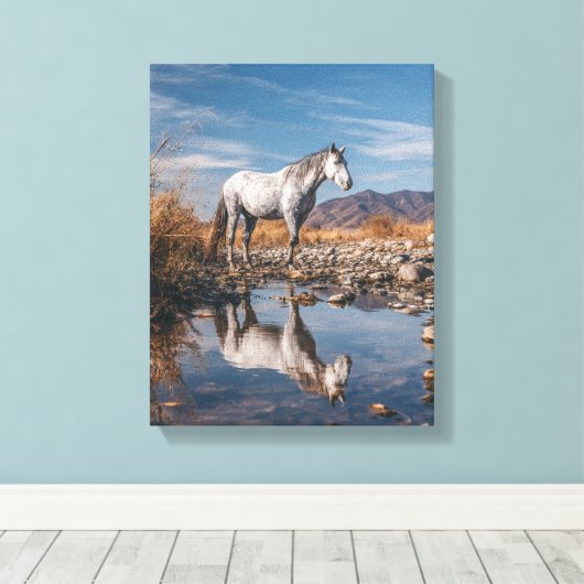 White Horse Mountain Reflection River Art Canvas Afdruk (Insitu (Houten vloer))