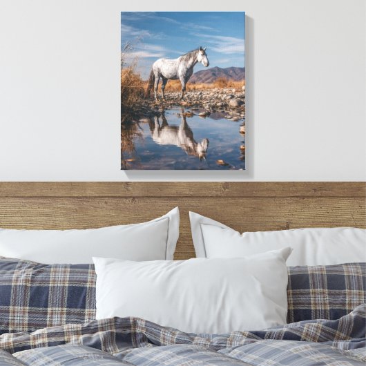 White Horse Mountain Reflection River Art Canvas Afdruk (Insitu (Slaapkamer))