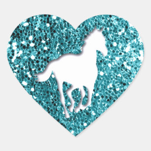 White Horse on Aqua Glitter Kijk Hart Sticker