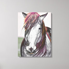 White Horse Pink Hair Art-ontwerp Canvas Afdruk