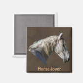 White Horse Portret op leder-look BG Magneet (Voorkant / Achterkant)