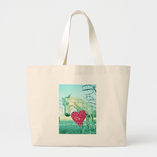 White Horse Red Heart Valentijn Grote Tote Bag (Voorkant)