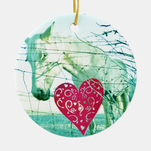 White Horse Red Heart Valentijn Keramisch Ornament (Voorkant)