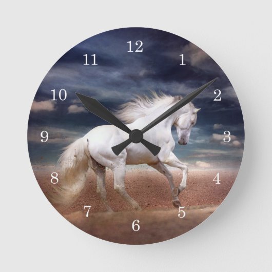 White Horse Runing Round Wall Clock Ronde Klok (Voorkant)