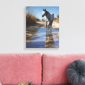 White Horse Shallow Stream Reflection Art Canvas Afdruk (Insitu (Woonkamer))