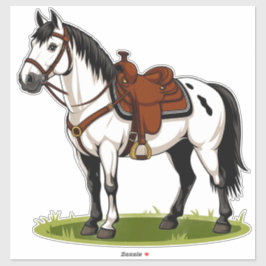White Horse Standing In Grassy Field Sticker