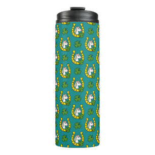 White Horse w Golden Hoefijzer, Shamrock Patroon Thermosbeker