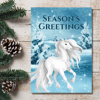 White Horse Wintry Season's Greetings Kerstmis Feestdagen Kaart