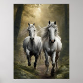 White Horses Running in het bos Poster (Voorkant)