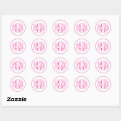 White Hot Pink Vine Script Monogram, DIY BG Ronde Sticker (Vel)