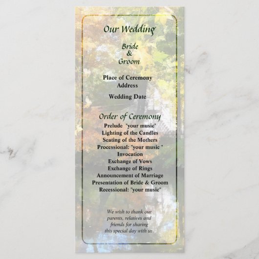 White House bij Lake in Autumn Wedding Programme Programma (Voorkant)