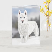 White Husky Blank Greeting Kaart (Gele Bloem)