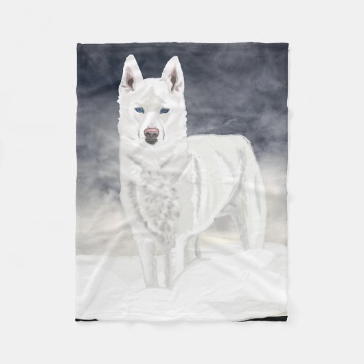 White Husky Fleece Deken (Voorkant)