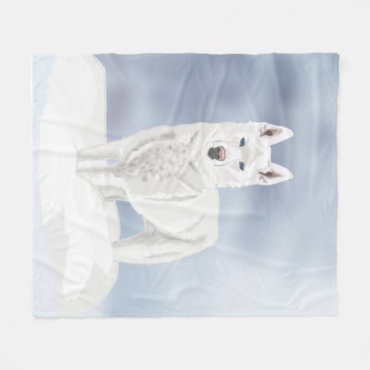 White Husky in sneeuw Fleece Deken (Voorkant (Horizontaal))
