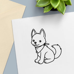 White Husky Puppy Dog Kleur me Zelfinktende Stempel