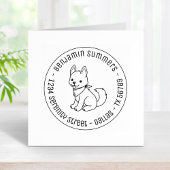 White Husky Puppy Dog Round Address Rubberstempel