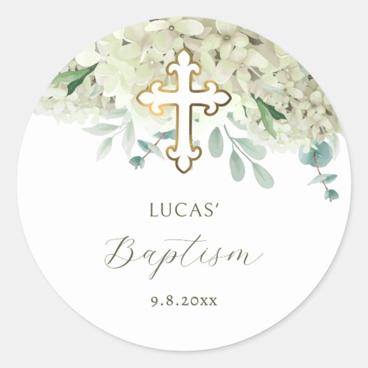 White Hydrangea Baptism Sticker (Voorkant)